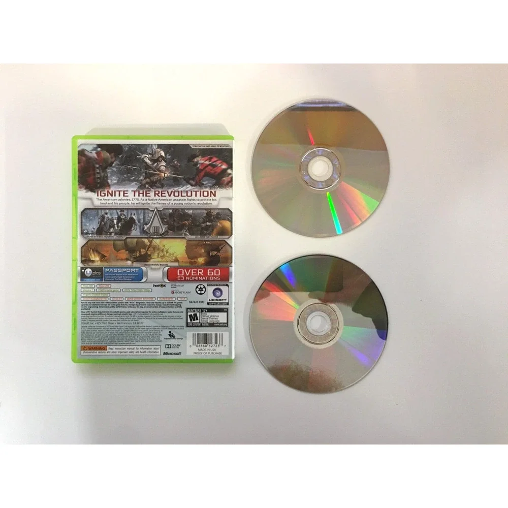 Assassin's Creed III 3 (Microsoft Xbox 360, 2012) Box & Discs, No Manual